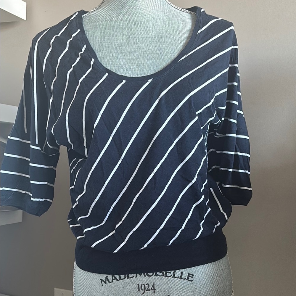 Juicy Couture Blue and White Boxy Blouse Relaxed Fit